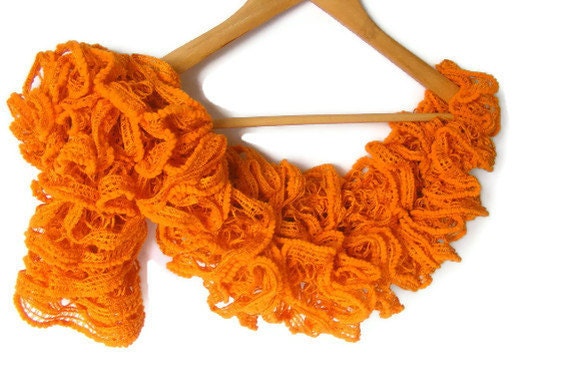 WAS 25 NOW 19 orange scarf,women knit scarf,ruffle scarf,soft,all seasons,2012 trends,gift for HER,fashion accessories,orange scarf,by Seno
