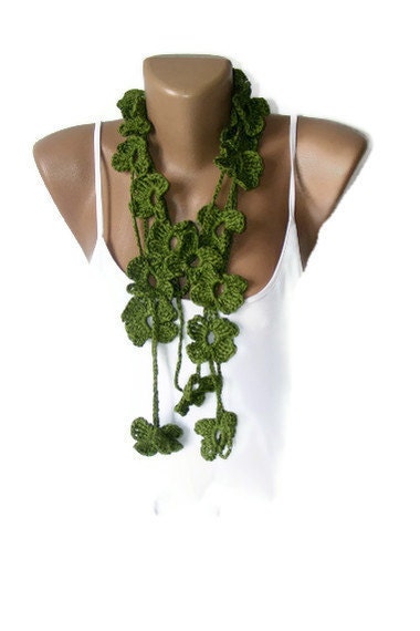 NEW Lariat scarf Crochet ,Fashion scarf,summertime floral,flowers scarf,green flowers,woman scarves