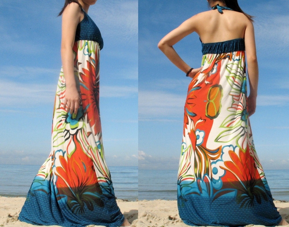 Floral Sundress Elegant Maxi Dress Romance Long Dress Evening Dress / Bridesmaid dress