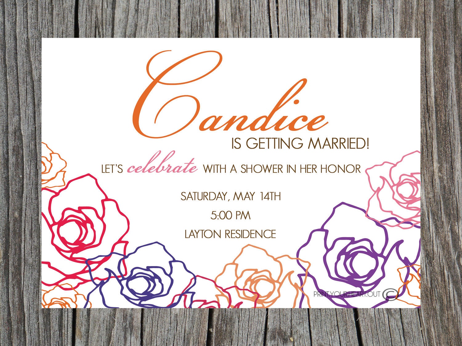 Printable Rose Floral Modern Bridal Shower Invitation Il_170x135