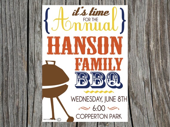 Printable BBQ Barbecue Invitation Family Reunion Il_570xn