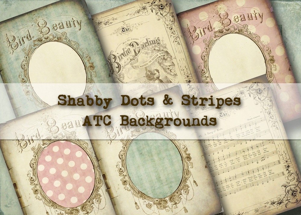Shabby Dots and Stripes ATC Backgrounds - Digital Collage Sheet - aceo altered art hang tags scrapbooking card making shabby chic pastels