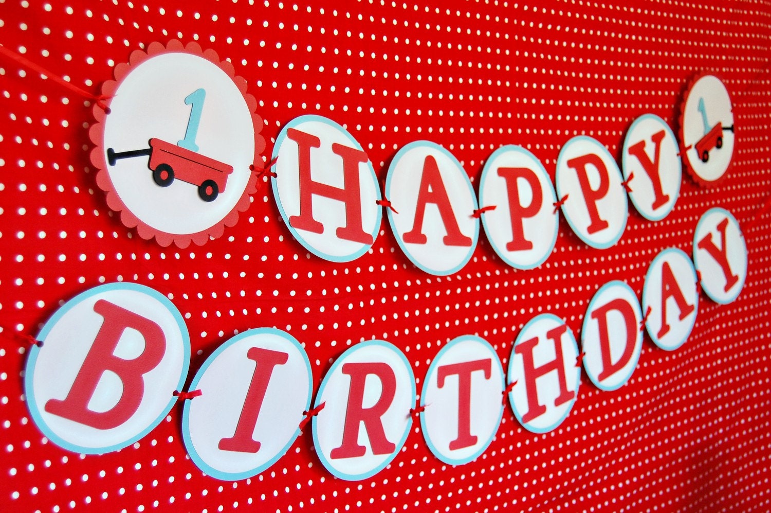 Modern Red Wagon Happy Birthday Banner