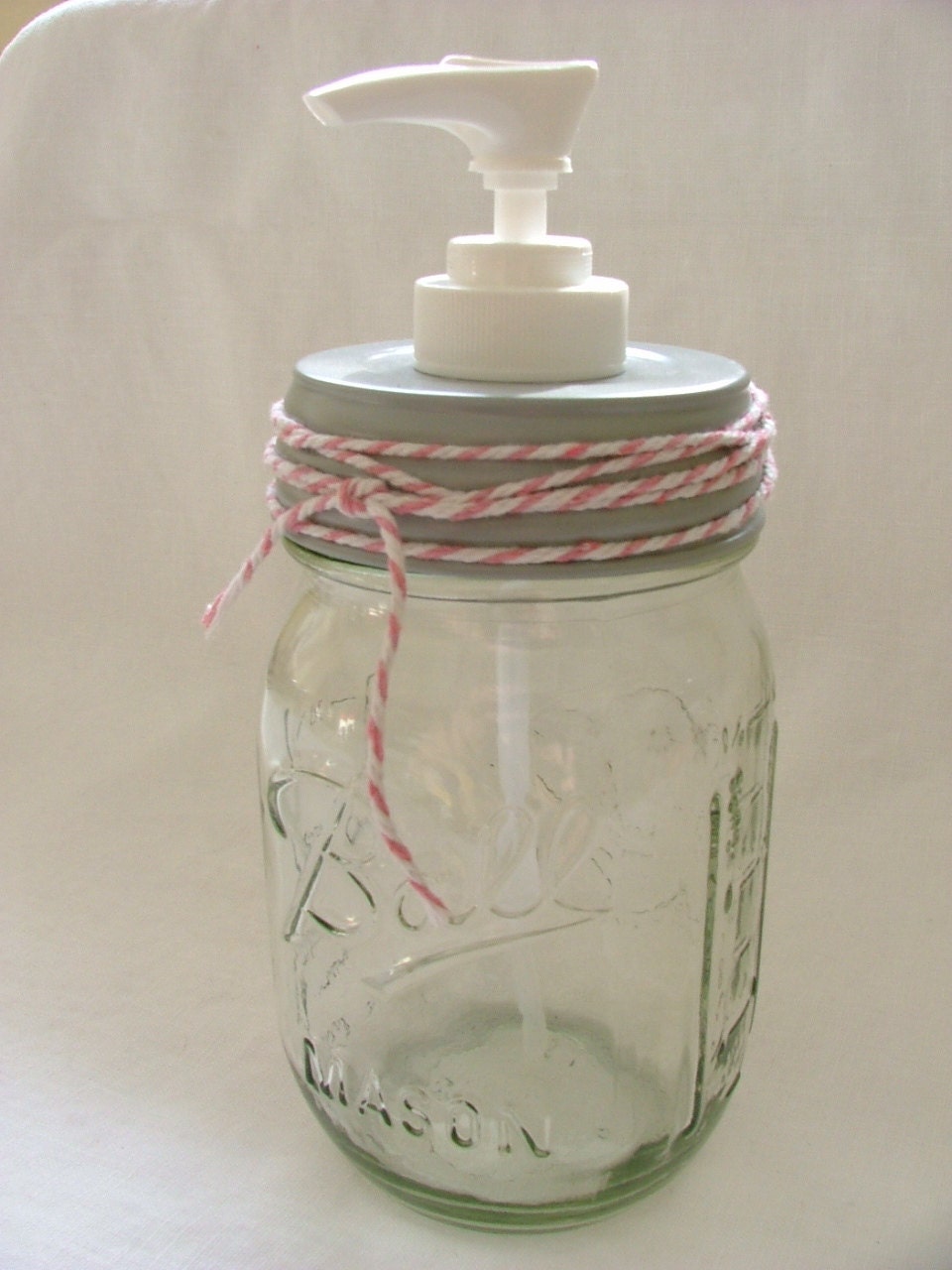 Rustic Soap or Lotion Dispenser with Light Gray Zinc Lid & Clear Mason Jar