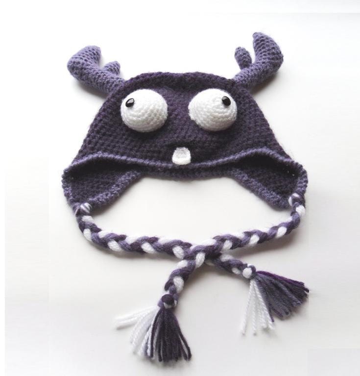 Purple Moose  - Crochet Earflap Hat