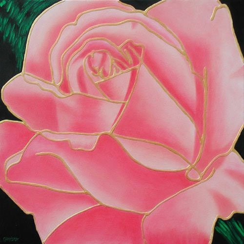 Pink Gold Rose Texture Tiffany Flower Deco Art Original Painting - COLOREART