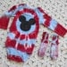 Tie dye 24 month onsie and matching socks - MOUSE in red and baby blue