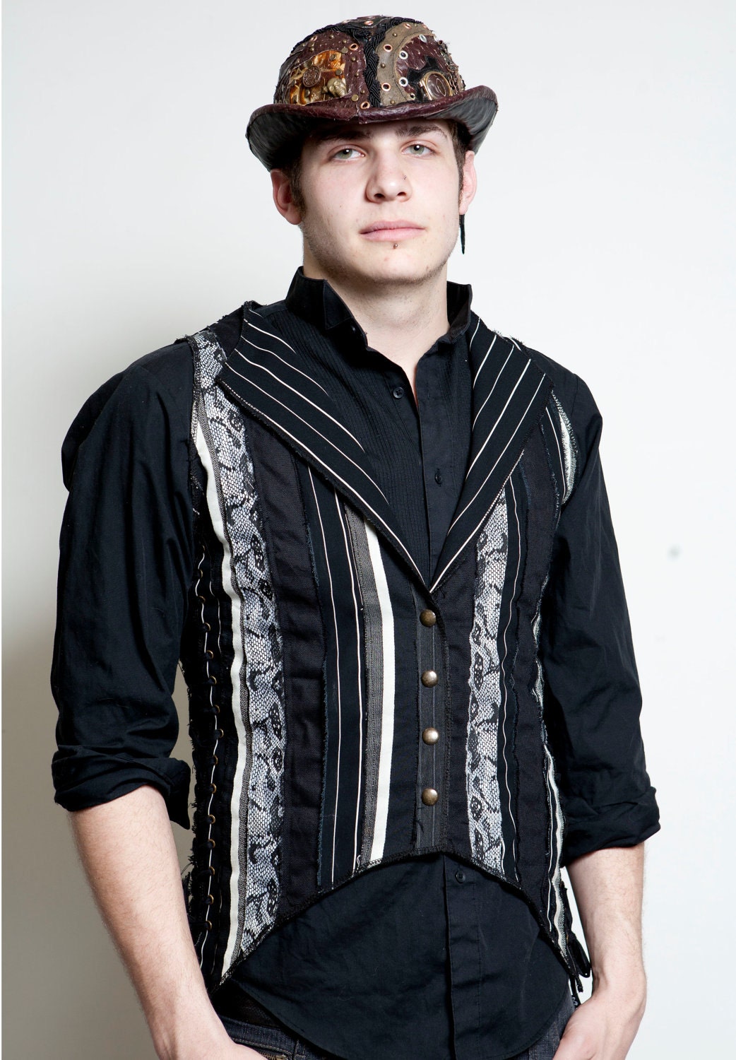 CUSTOM TAILCOAT Patchwork Vest with Corset Sides & Back Adjustable Sizing Mens