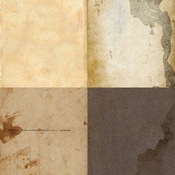 Old Paper Digital Scrapbook Paper Pack - 8 Papers - 300 DPI - 12" x 12" - Water Stained, Old, Ripped, Torn, Aged