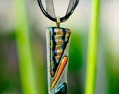 Irish Weave. Metallic orange, emerald green and black pendant. - JaneeseDesigns Irish Weave. Metallic orange, emerald green and black pendant. - JaneeseDesigns