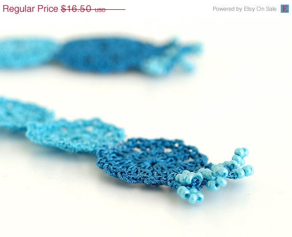 ON SALE Aqua Teal Blue Crocheted Earrings. OOAK. Seed Bead Crochet. Flower. Circle. Hoop. Boho. Hippi. - PinaraDesign
