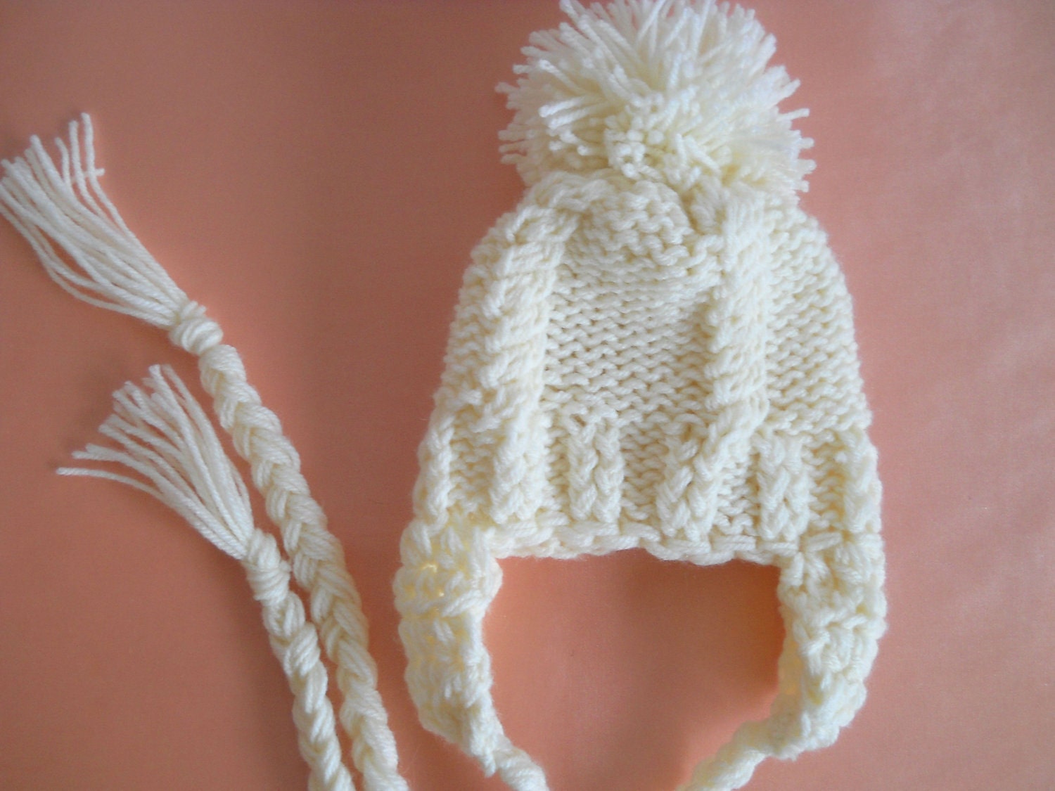 Baby Pom Pom Hat, Knit Baby Boy Hat, Baby Boy Ear Flap Hat