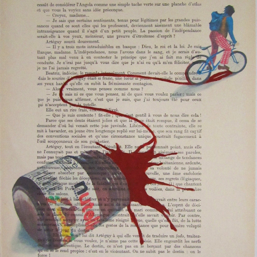 Cycling in nutella- ORIGINAL ARTWORK Hand Painted Mixed Media on 1920 famous Parisien Magazine 'La Petit Illustration' xyz