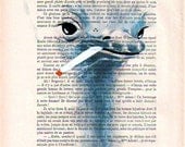 Smoking ostrich-ORIGINAL ARTWORK Hand Painted Mixed Media-Original Illustration-Antique paper-Africa-Nature-Safari-Zoo
