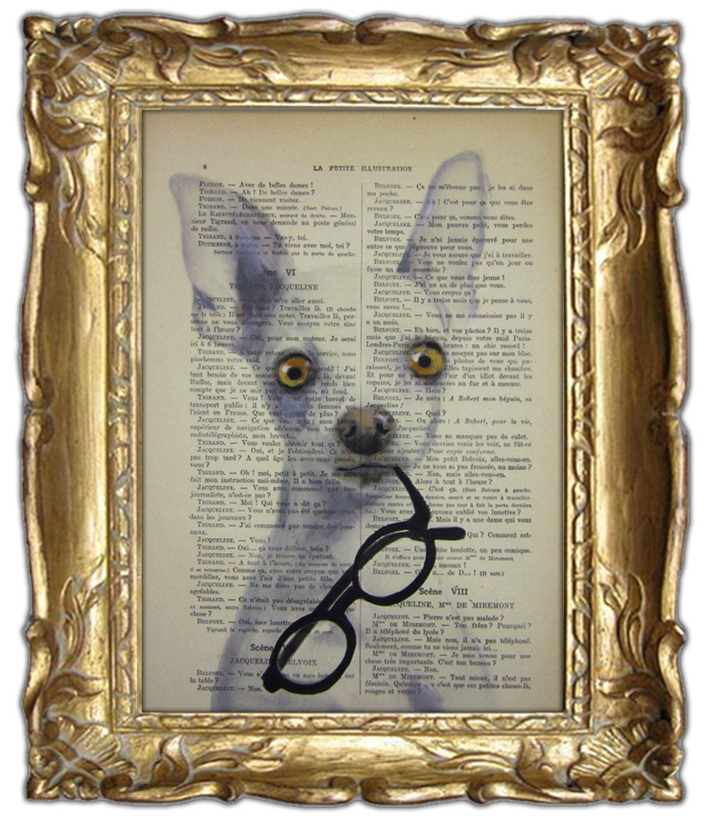 Portrait Prints posters Acrylic paintings Illustration Original Drawing Giclee Mixed Media Art digital typography:Clever Chichuahua