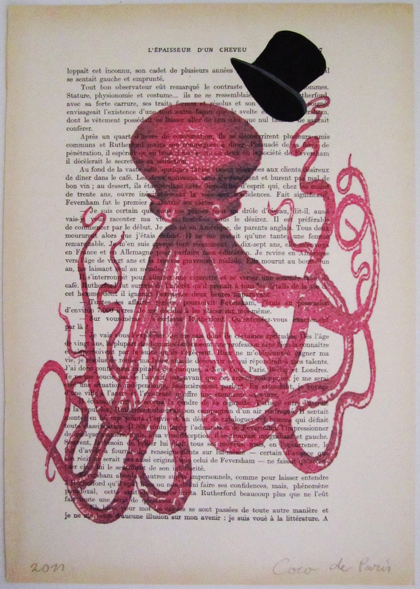 Gentleman octopus- Mixed Media-Digital Illustration Print-Art Poster-Acrylic Painting-Holiday Decor-Drawing Illustration-Gift For Her
