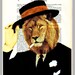 Smart Dressed Lion - Original Illustration-Art Print-Art Poster- Hand Painting Mixed Media- French 1920 Vintage Paper
