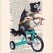 Doggy on blue bicycle-ORIGINAL ARTWORK Hand Painted Mixed Media-Original Illustration-Cicus-Artist-Acrobat-Tour de France-Typography