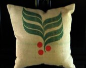 CasaBean Cafe Upcycled 26 inch Burlap and Red Velvet Floor Pillow