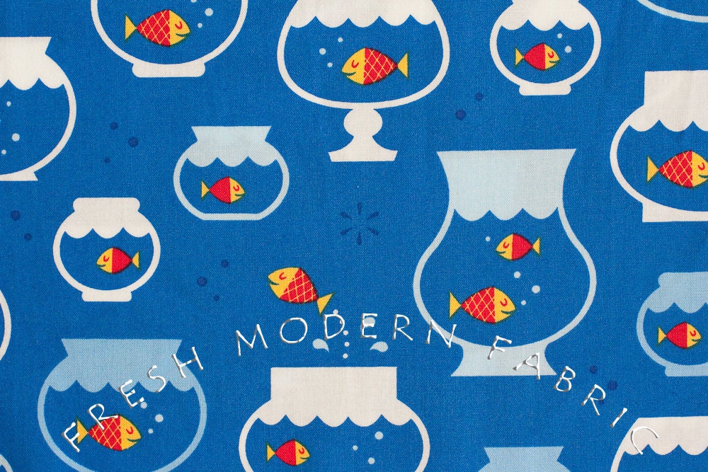 Half Yard Fish Bowl in Blue, Pet Park, by Caleb Gray for Robert Kaufman, 100% Cotton Fabric