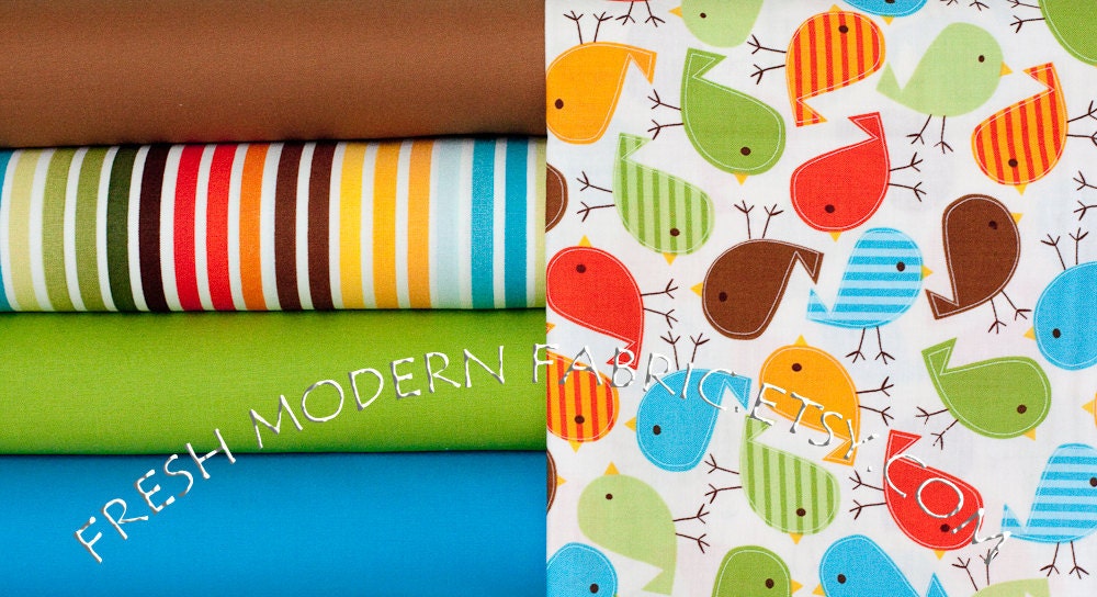 LAST AVAILABLE Half Yard Bundle Bermuda Birds and Solids, Urban Zoologie and Remix by Ann Kelle, Robert Kaufman, 100% Cotton Fabric