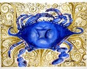 Bleu Crab 8 x 10 Giclee Print by Erika Johnson blue crab - sea life - beach house - condo decor