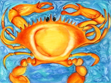 Happy the Crab Art Print by Mississippi Artist Erika Johnson 11 x 14   279.4 x 355.6 mm