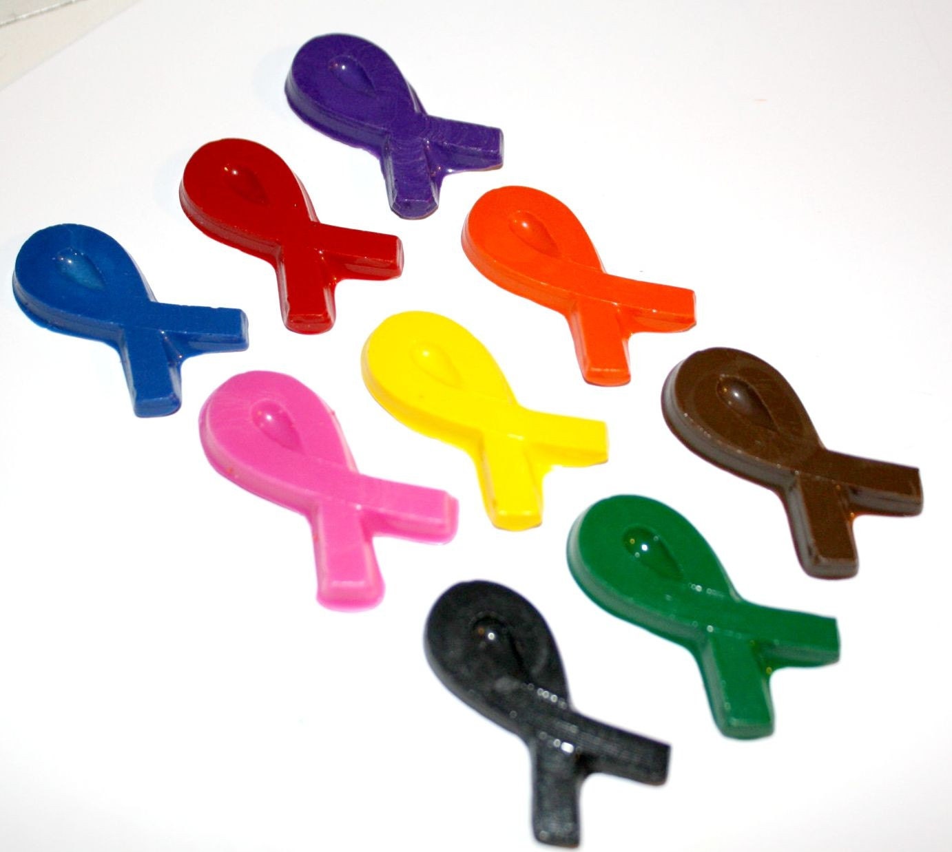 Set of 9 - AWARENESS RIBBON Shaped CRAYONS - Doodle R Us