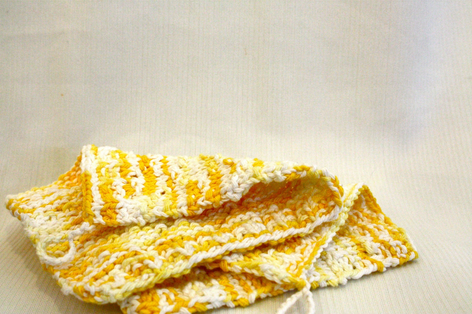 Set of Two Knit Washcloths - Yellow and White