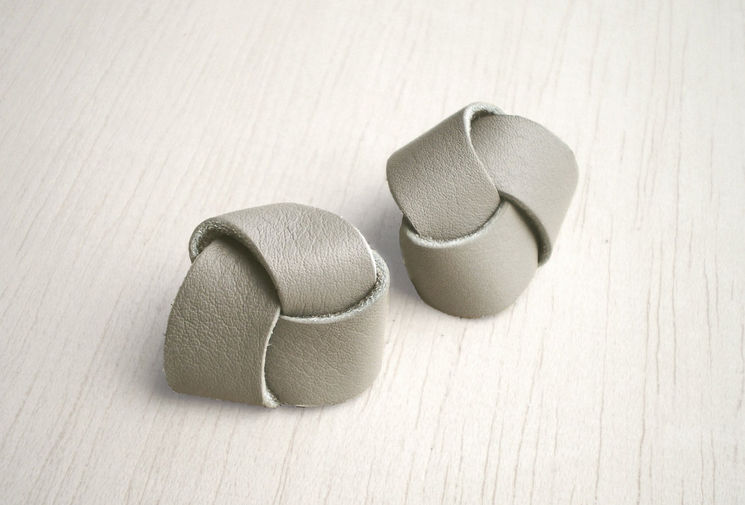 light grey genuine leather swirl earrings-RESERVED FOR LEENA