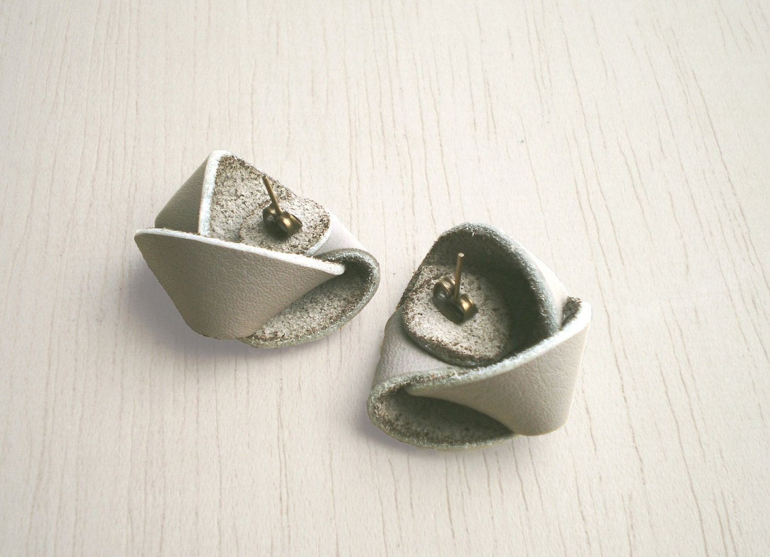 light grey genuine leather swirl earrings-RESERVED FOR LEENA