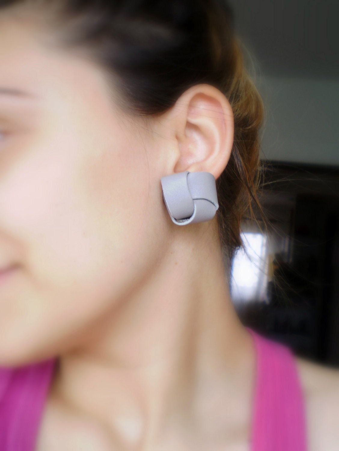 light grey genuine leather swirl earrings-RESERVED FOR LEENA