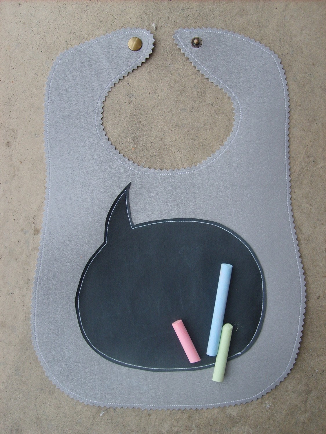 Quotable Baby Bib in GRAY-- vinyl bib with chalk cloth and velcro closure -- HALF OFF