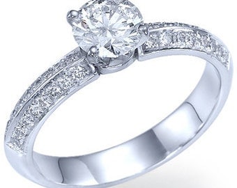 0.60 carats Natural Round Cut Diamond Engagement Ring 14k White Gold
