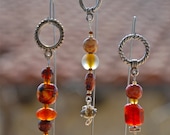 Tribal Chic, Amber Colored Glass And Printed Wooden Bead Knitting Stitch Markers