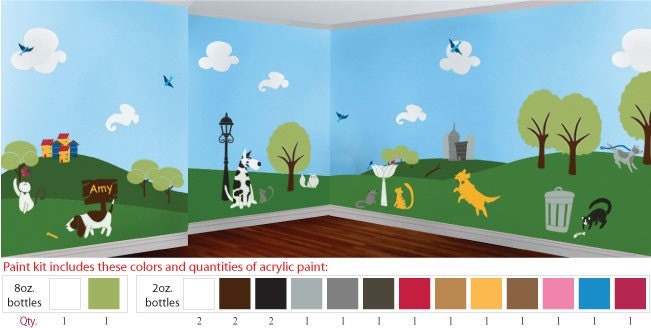 Paint Kit for Cats and Dogs Kids Rooms Mural, Acrylic Paints for Cat and Dog Wall Mural