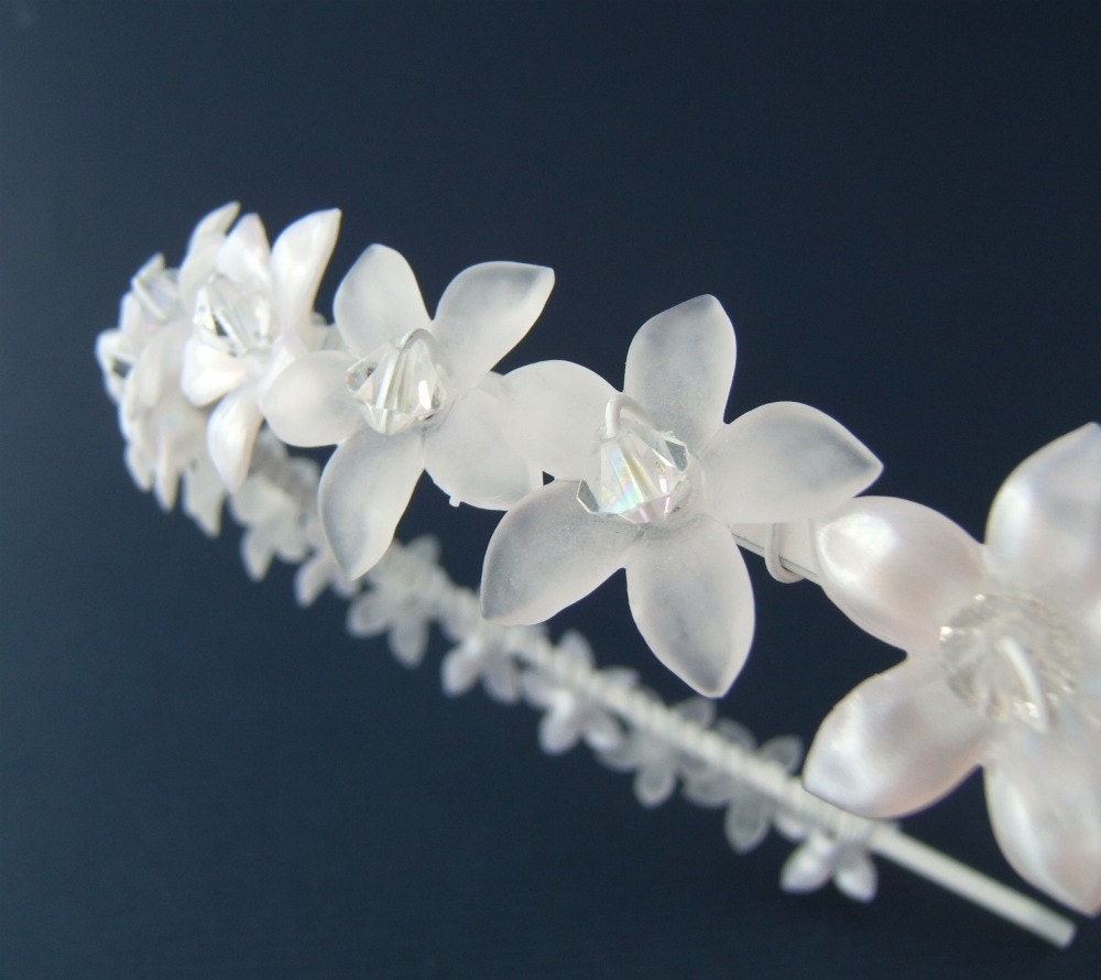 Small White Flower and Crystal Headband