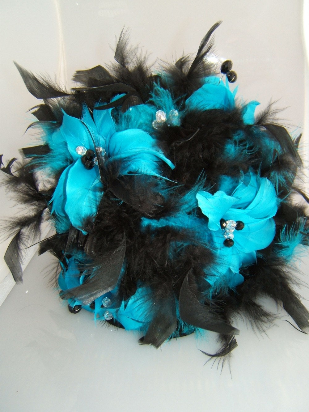 Turquoise and Black Feather Bouquet