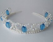 Hidden Heart Light Blue Bead, Clear Crystal and Pearl Tiara