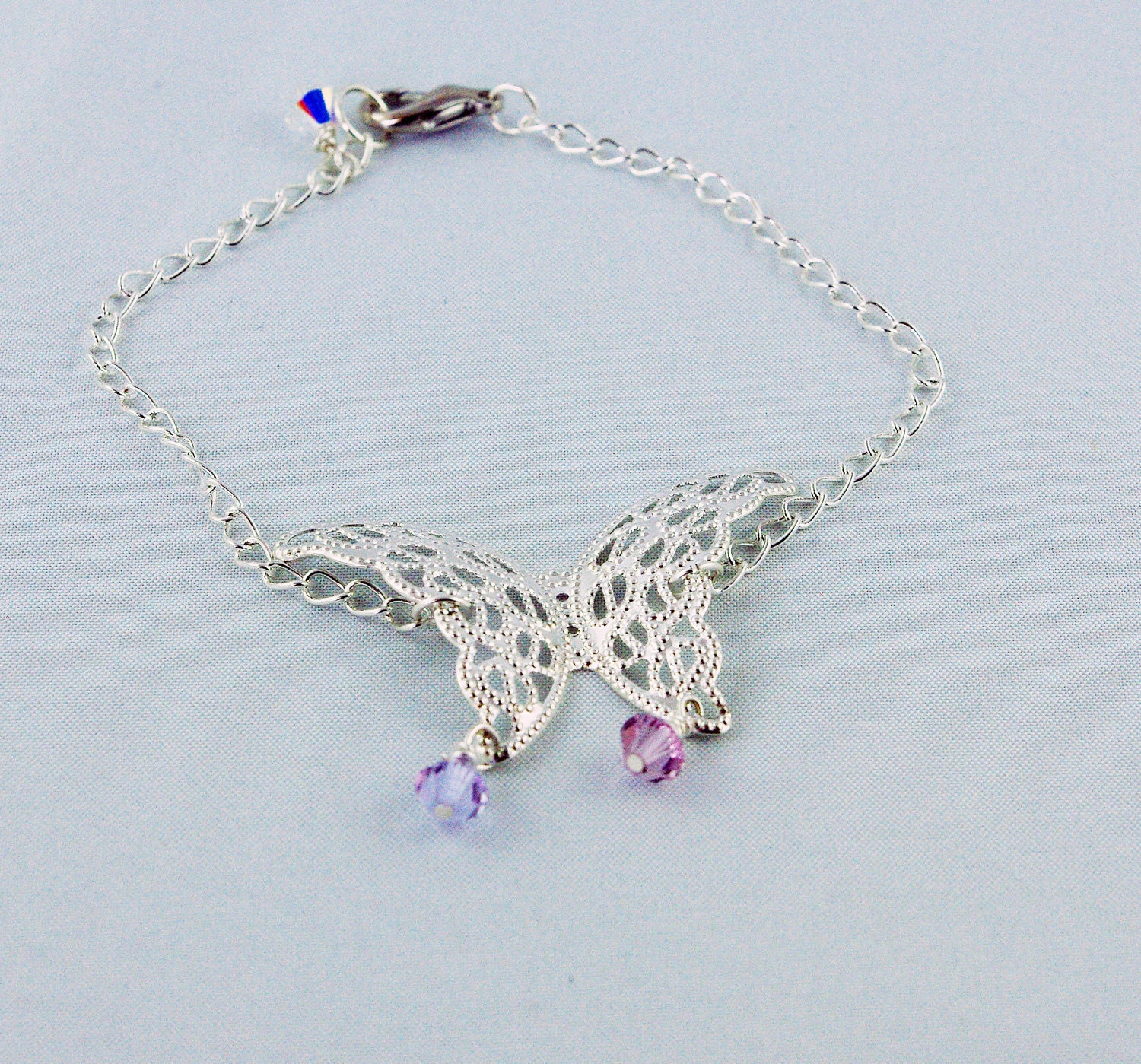 SALE - On Lilac Wings Bracelet by Michelle Purple Pink Swarovski Gift Idea