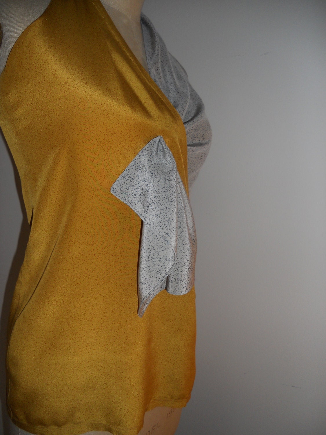 Vintage Silk Halter Top Color Blocked Mustard Gray Cracchiolo Design Sample 1970's Sexy