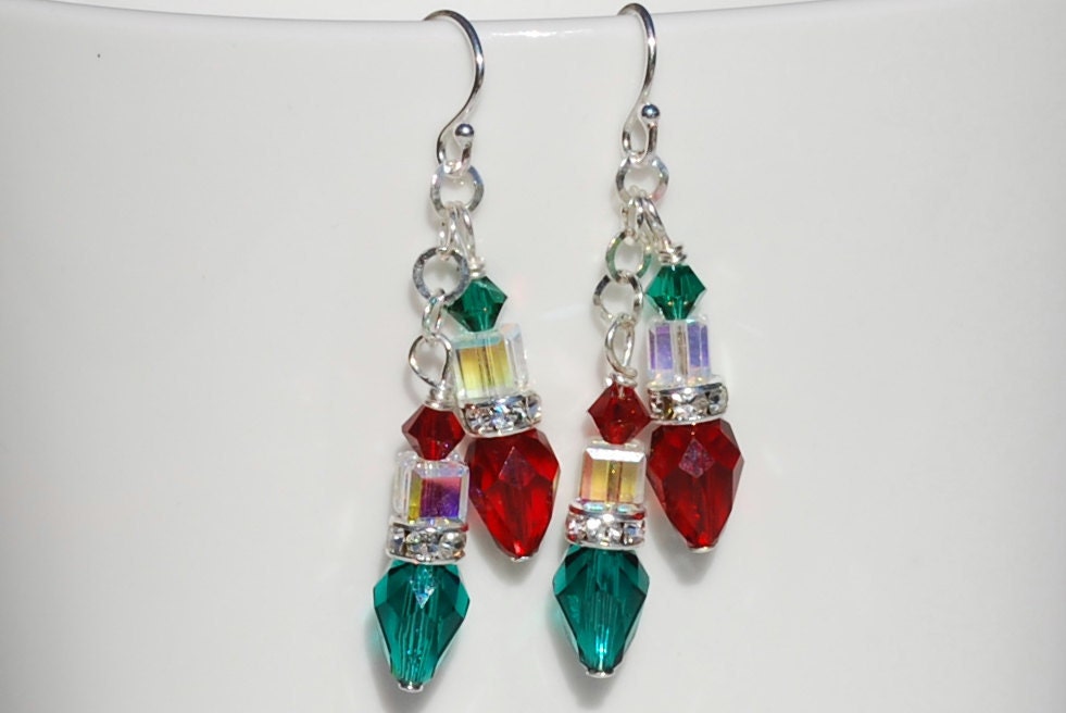 Christmas Light Earrings Swarovski Crystal by ornatetreasures