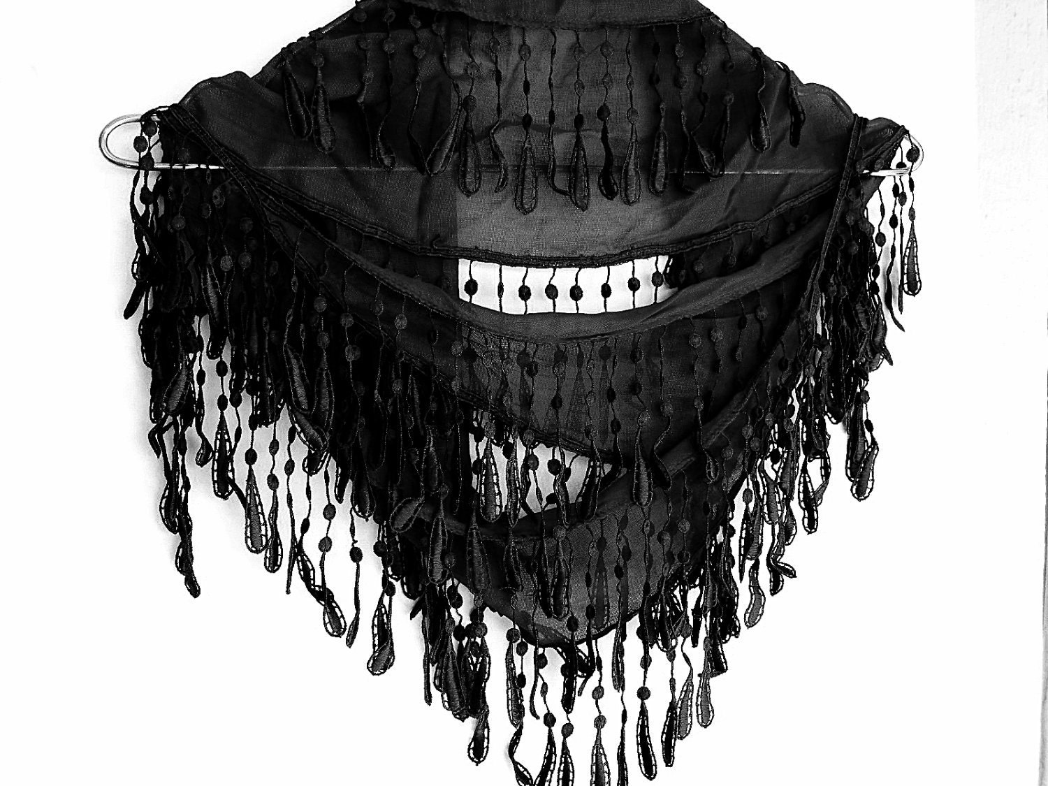 DARKNESS Organic Cotton Scarf With Fringed Lace, Wedding, Fashion, Mothers Day, Gift