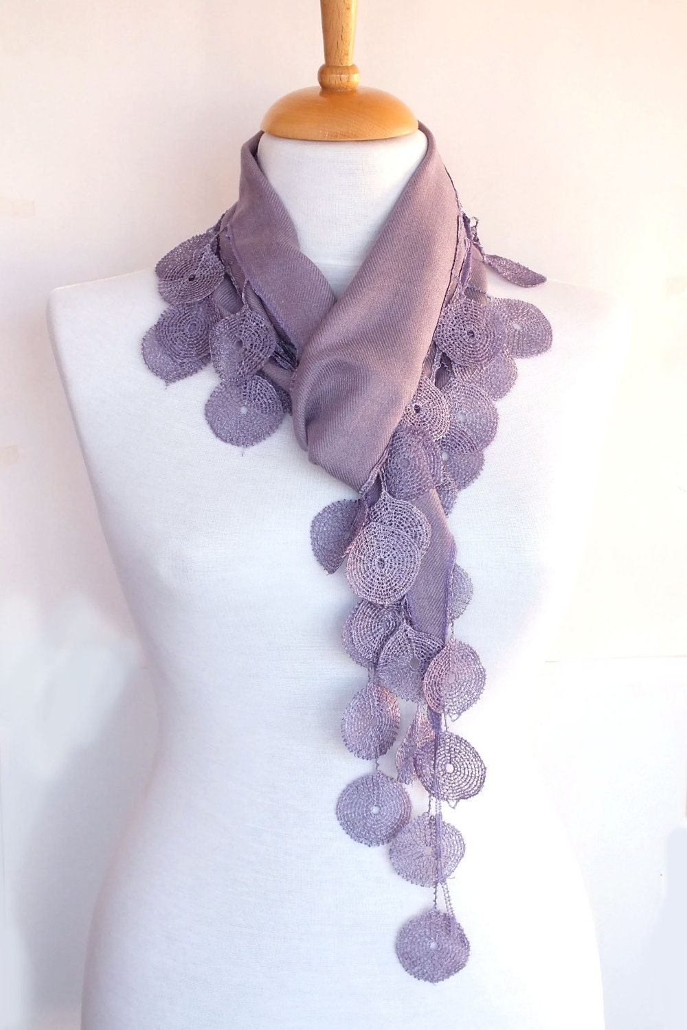 Lilac Pashmina Scarf With Lace, Fashion, For Woman, For Gift