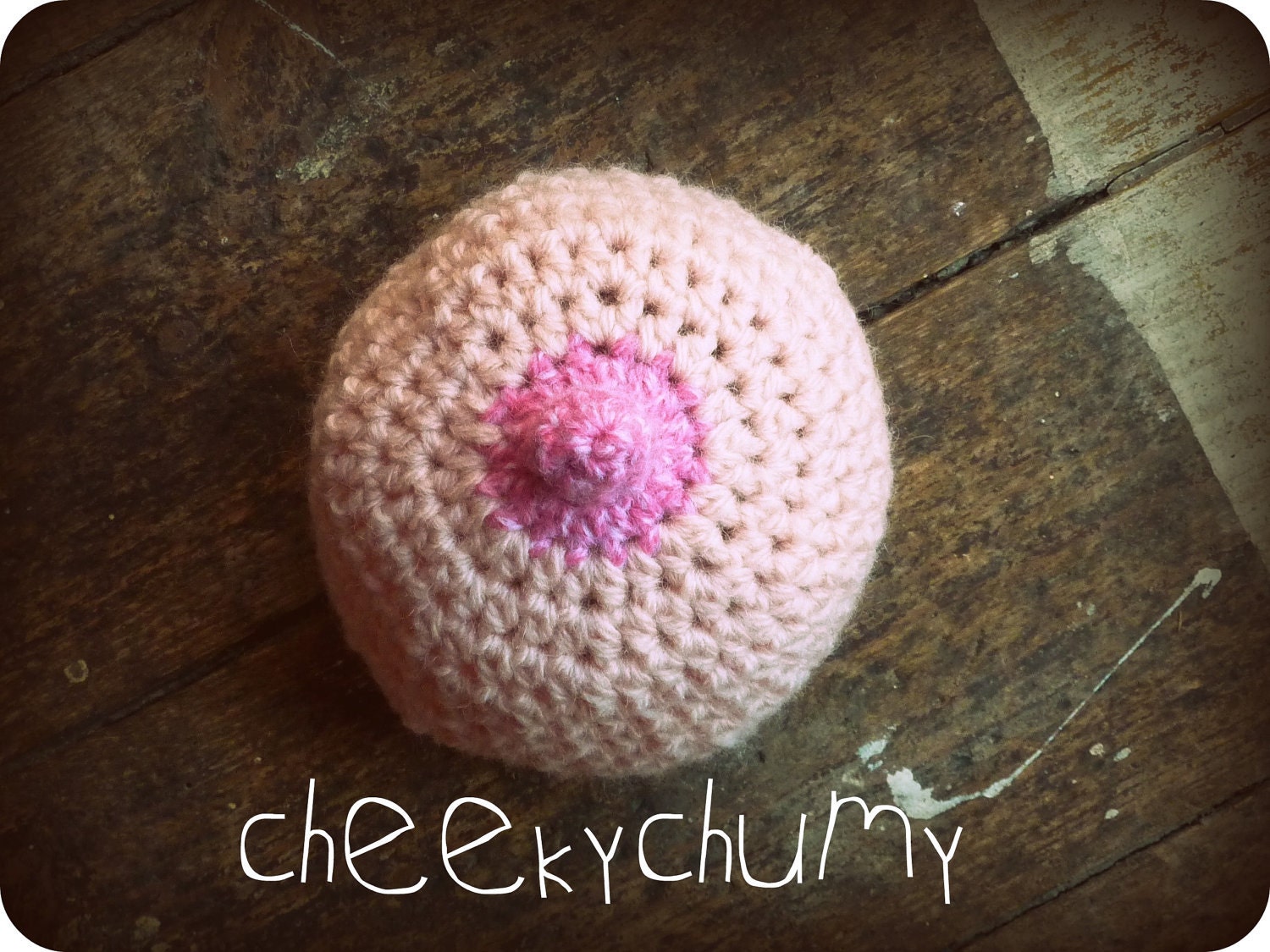 SALE. Fun crocheted boobie beanie, breastfeeding hat. Newborn size.