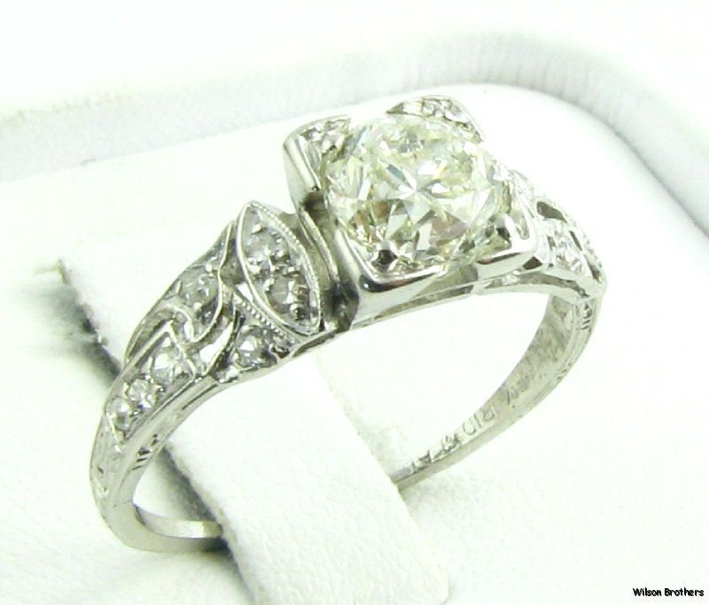 Platinum European & Single Cut 1.12ctw Genuine Diamond Vintage Engagement Ring c. 1920s-30s