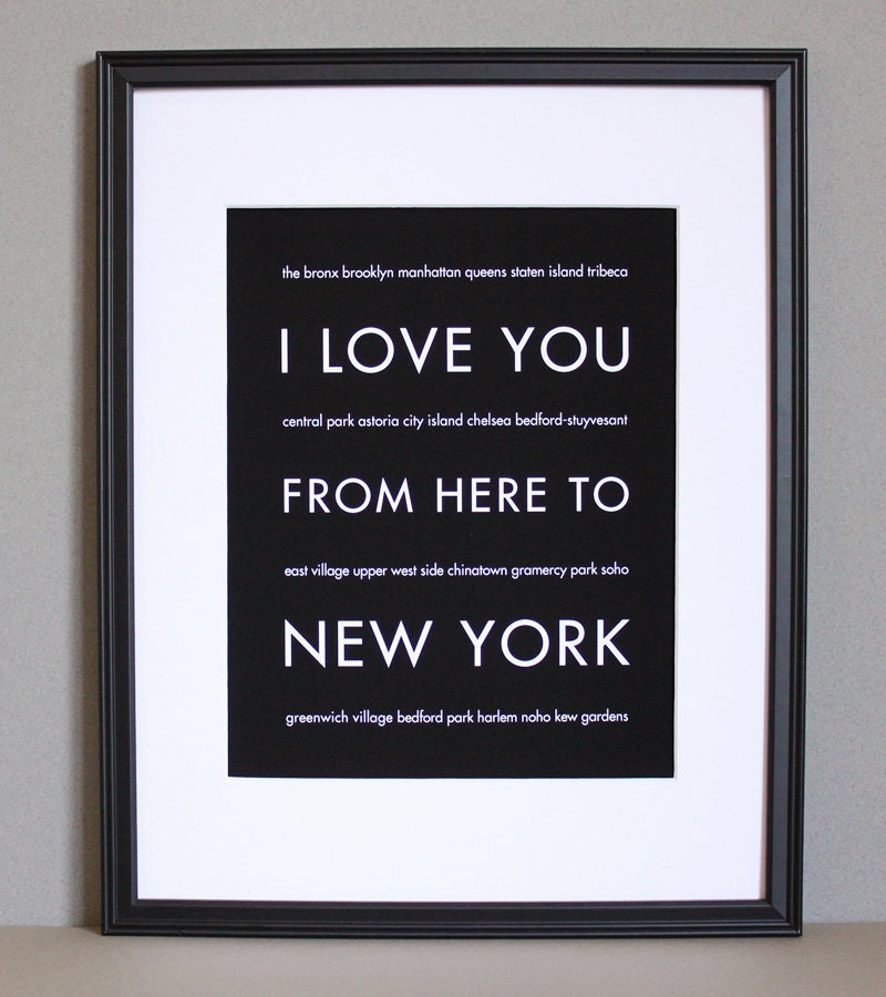 NYC Art, I Love You From Here To NEW YORK, 8x10, Custom Color, Unframed, Mothers Day Sale