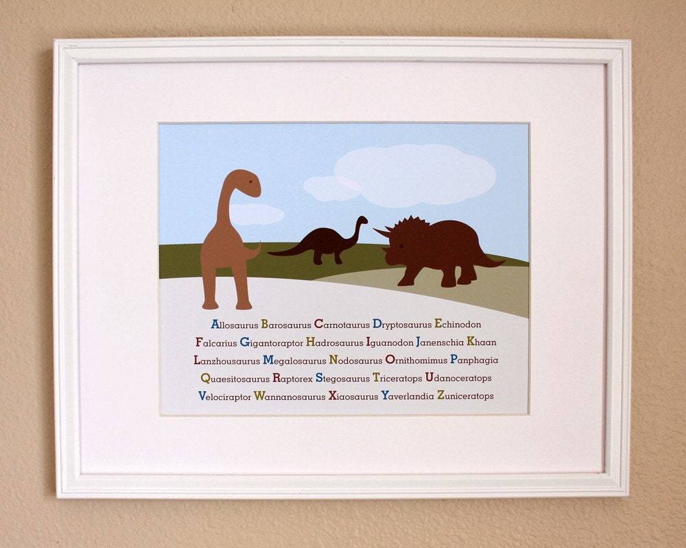 Brown Dinosaurs Alphabet Art Print, Home Decor, 8x10, Unframed