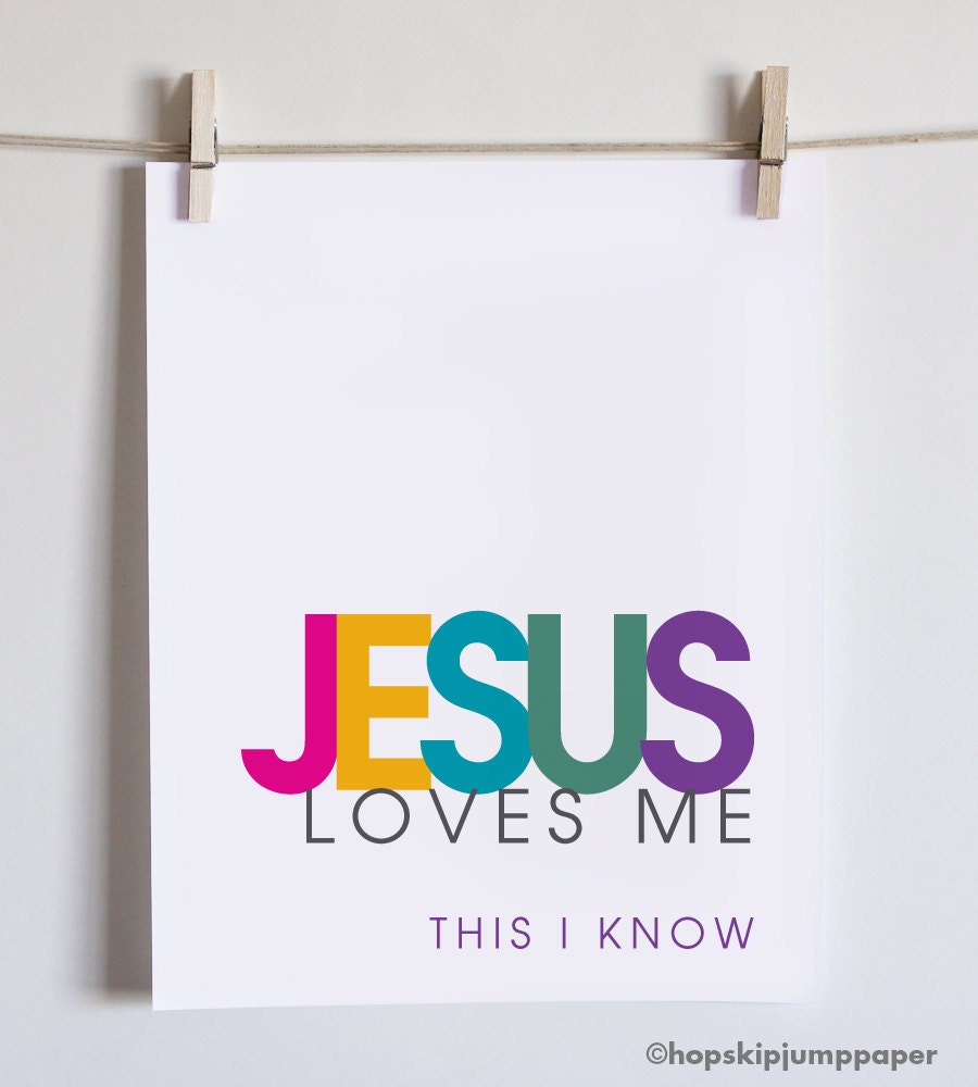 Jesus Loves Me, Christian Art Print, Pink, 8x10, Unframed