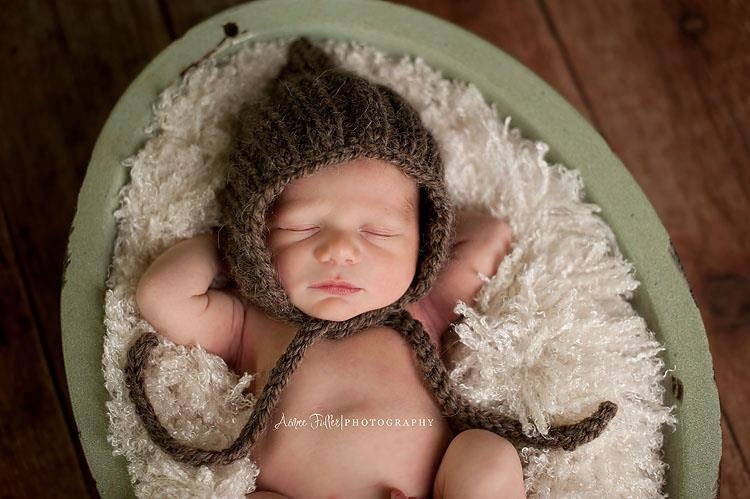 Newborn Barley Brown Photo Prop Bonnet hat- Winter Baby Hat- Twins Knit Hats- Many color choices